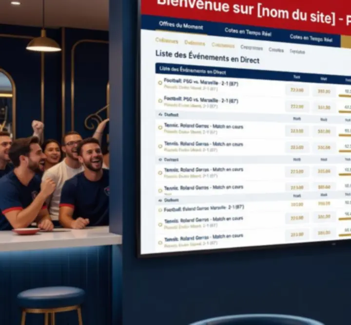 Interface de paris sportifs en direct avec cotes et matchs en cours