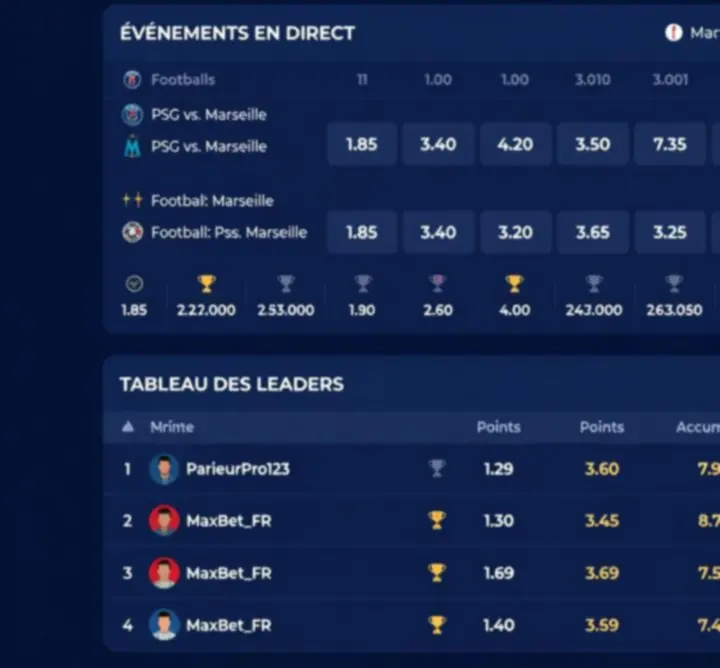 Interface de suivi des événements sportifs en direct